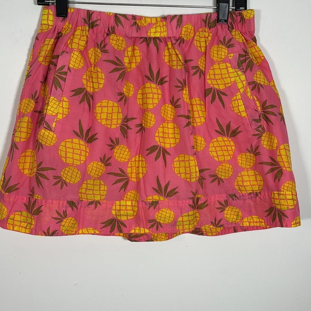 J Crew Mini Skirt Small Pink Yellow Pineapple Print Pull On Vacation Summer Cute
